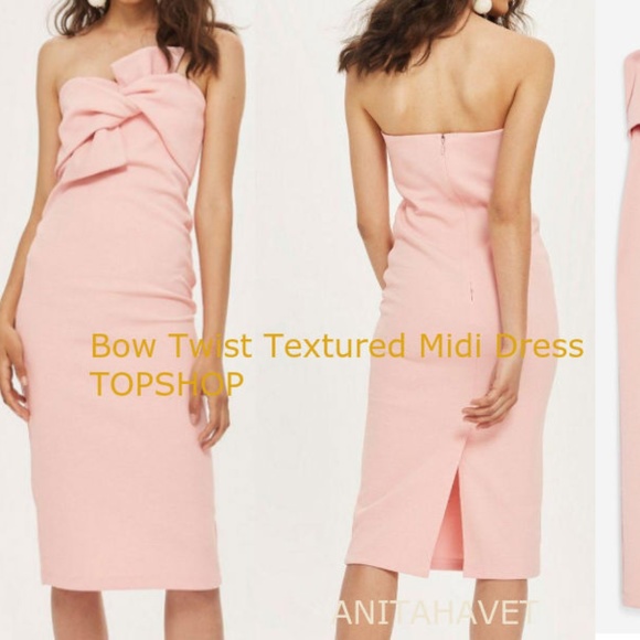 Topshop Bow Twist Textured Midi Dress - Picture 1 of 2